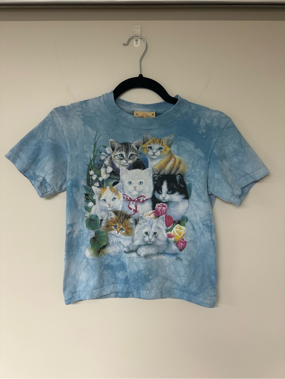 Vintage Y2K Graphic Tie-Dye Tee with Kittens